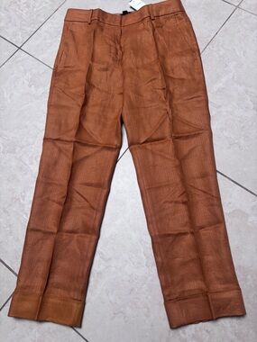 J Crew Women Linen Dress Pants - Tailored Cuffed Straight Leg